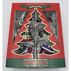 6 Christopher Radko Shiny Brite Ornaments Festive Mixed Shapes Vintage Inspired
